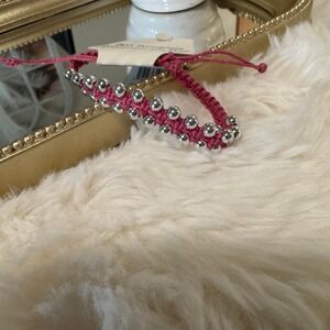 Bali Silver Beaded Wrap Bracelet Pink Cord Boho Adjustable Handmade